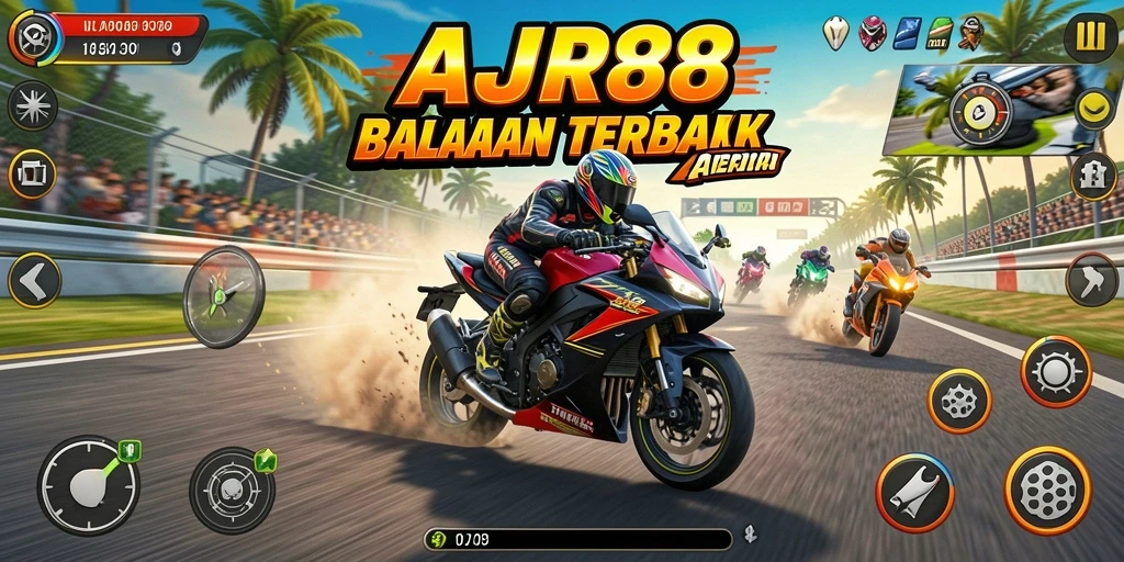 Tampilan gameplay balapan motor yang mendebarkan di AJR88.