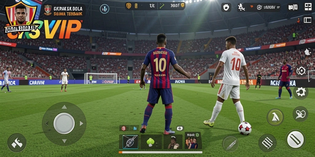 Screenshot gameplay CR7VIP menampilkan aksi seru di lapangan sepak bola.