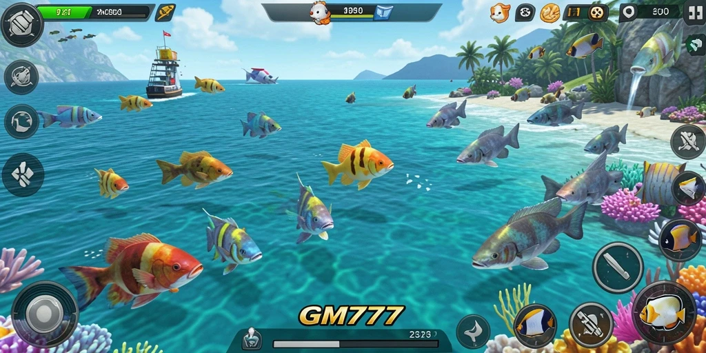 Screenshot menunjukkan aksi seru dalam gameplay Tembak Ikan.