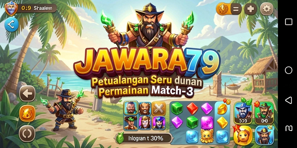 Screenshot utama JAWARA79 menampilkan gameplay seru dari permainan Match-3.