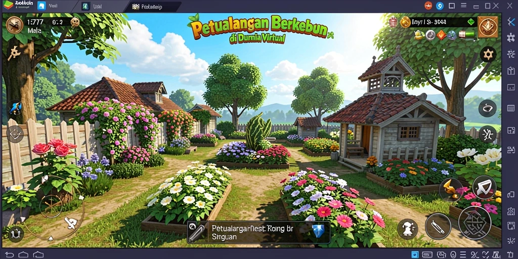 Tampilan gameplay L777 yang menampilkan ladang subur dan hewan ternak.