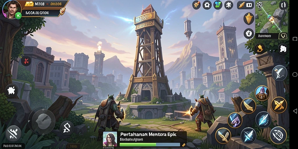 Screenshot gameplay MG108 menampilkan aksi mendebarkan dalam Tower Defense.